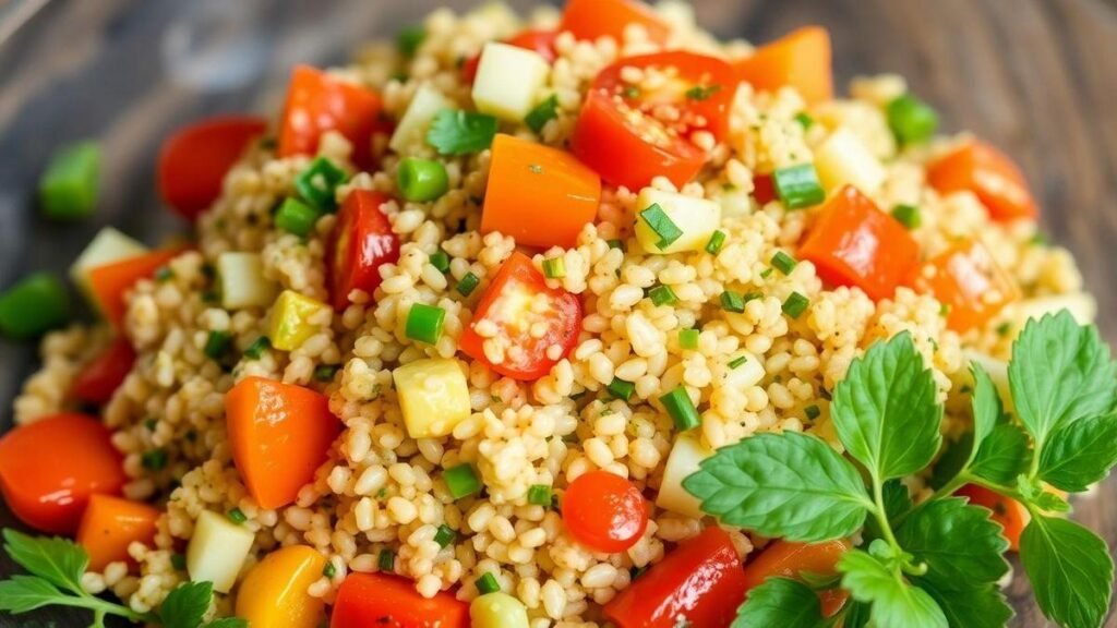 salada-de-quinoa-com-legumes-fresca-e-nutritiva-em-menos-de--minutos-com-ingredientes-da-despensa. receitas saudáveis